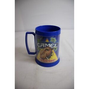 Camel 75th Birthday Joe Camel Mug Blue Plastic Collectible Drinkware- Small chip